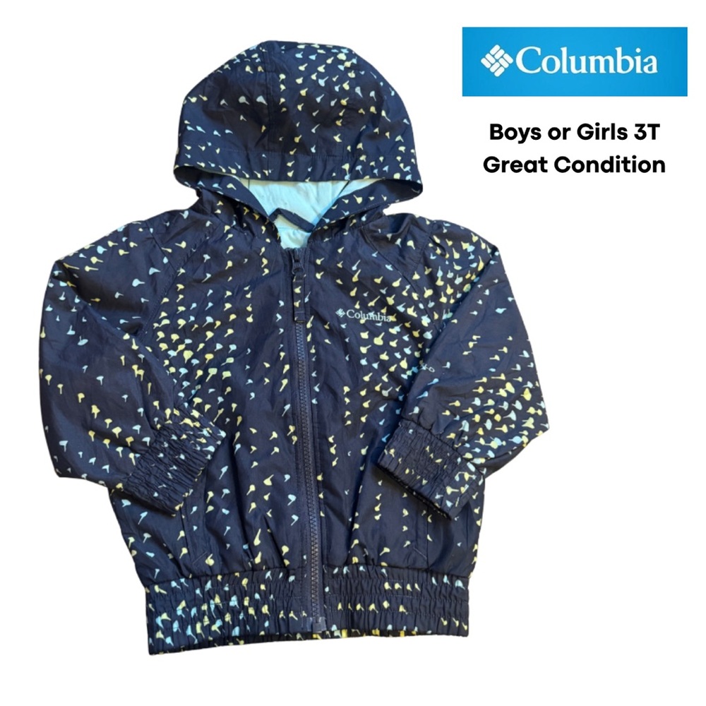 Columbia Kids Rain Jacket | Size 3T | Black & Yellow Pattern | Teal Lining